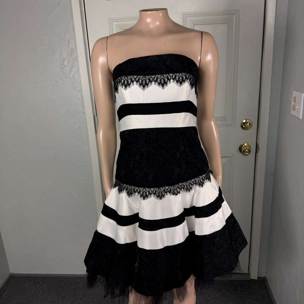 Vintage Y2K Jessica McClintock Dress 4 Lace Formal Prom Striped Strapless TT25